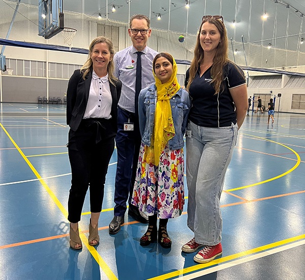 From left: Head of Customer Experience, Sarah Sullivan, General Manager Jon Gibbons, Speak Up! debate workshop facilitator Fareeha, and Senior Stakeholder Engagement and Communications Officer Rebecca Sproule.