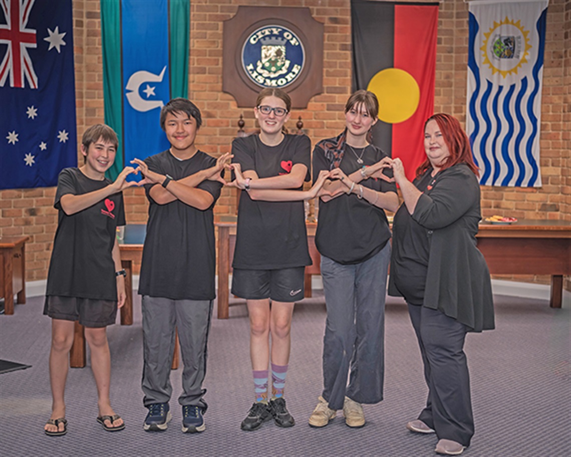 Left to right: Kenta Nakada-Wiseman, Toby Yee, Minnie Porter, Jemma Du Preez-Parks, Tonia Dynan (Chaperone), Asha Baker is absent. 