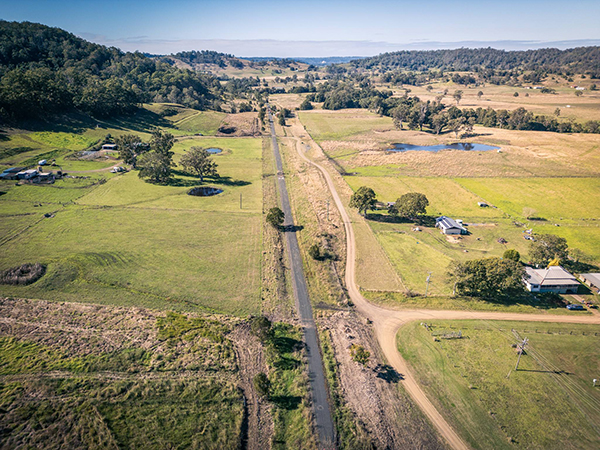 An aerial view of progress on the rail trail.