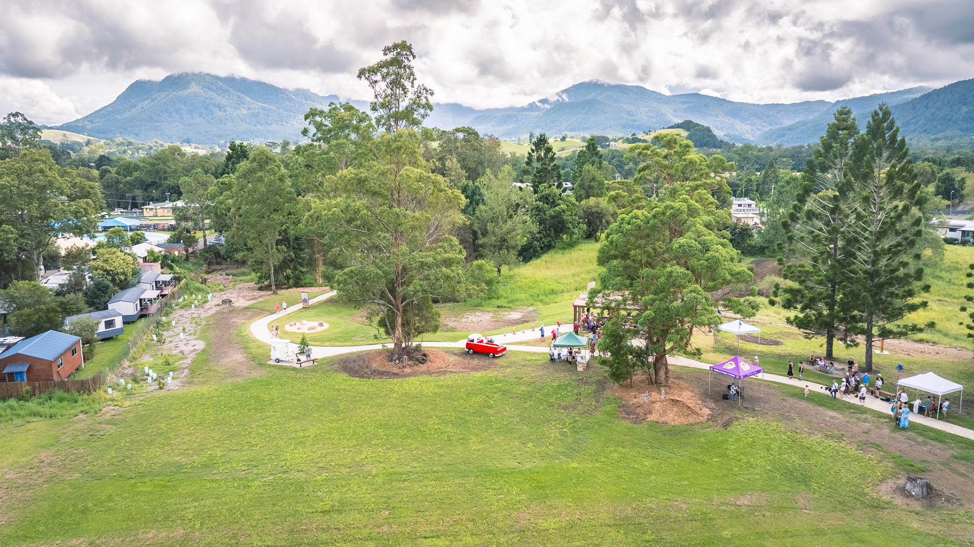 Families on the Nimbin Rainbow Walk.