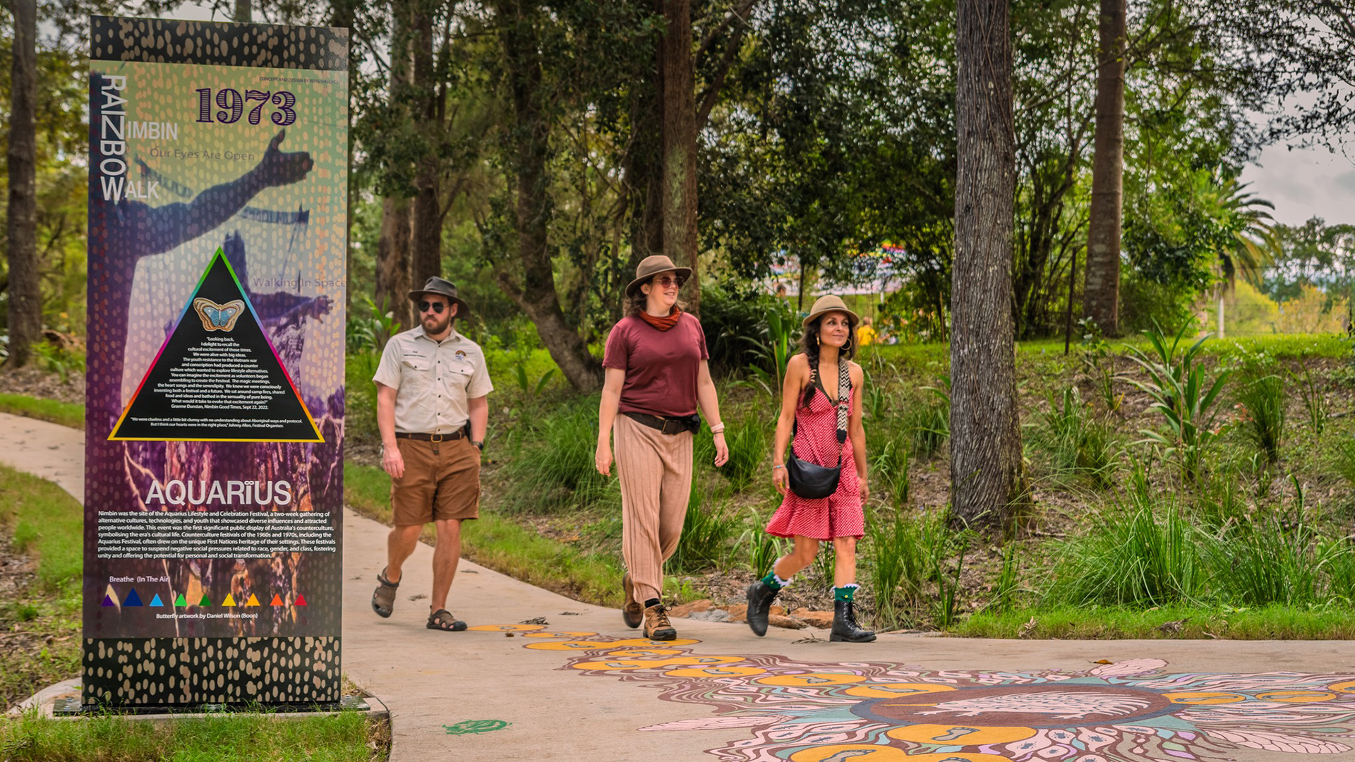 Families on the Nimbin Rainbow Walk.