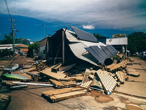 Destroyed house after floods